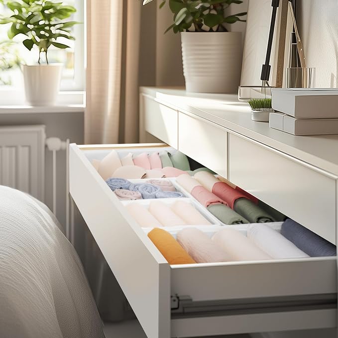Drawer Organizer Clothes, 21 Pack Dresser Organizer for Baby Clothes, Underwear, Sock- Foldable Closet Organization and Storage Dividers Bins for Nursery, Bedroom (White)