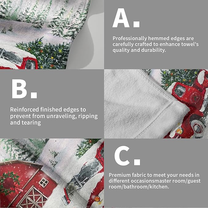 Giwawa Merry Christmas Hand Towels Set of 2 Red Truck Face Guest Towel Xmas Holiday Decorative Soft Fingertip Towel for Bathroom Kitchen Yoga Gym