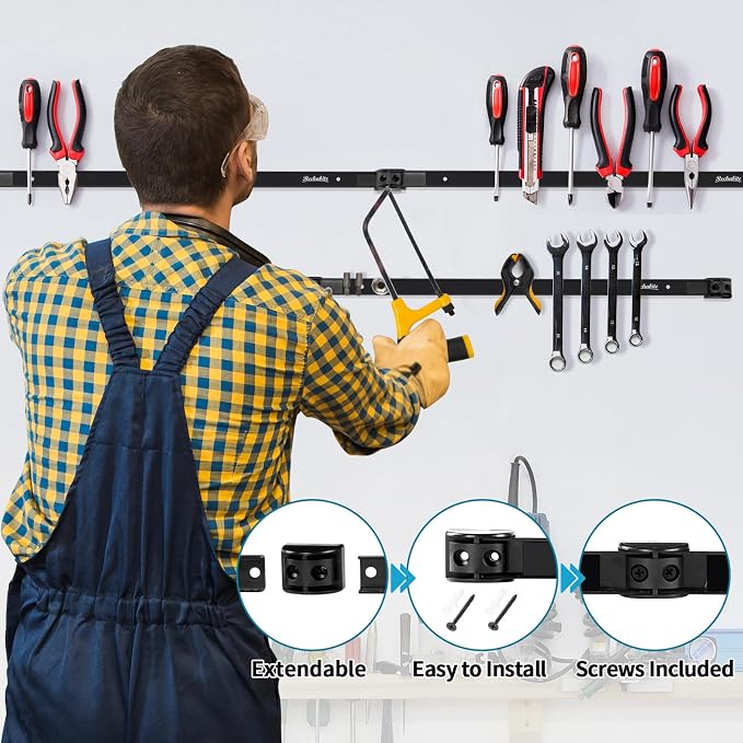 6 Pieces 24" Magnetic Tool Holder Strip, Black Magnet Bar, Metal Tool Organizer Rack for Garage Organization, Easy To Install in Workshop, Mounting Screws Included