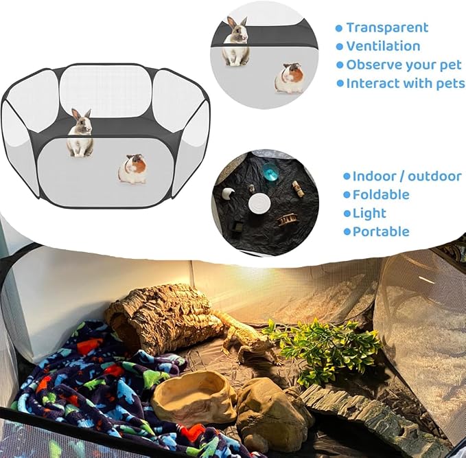 Amakunft 2 in 1 Small Animal Playpen with Waterproof Pad, Pop-Up Portable Play Yard for Guinea Pigs, Rabbits, Hamsters, Hedgehogs, Foldable Exercise Fence with Breathable Mesh for Indoor Outdoor Use