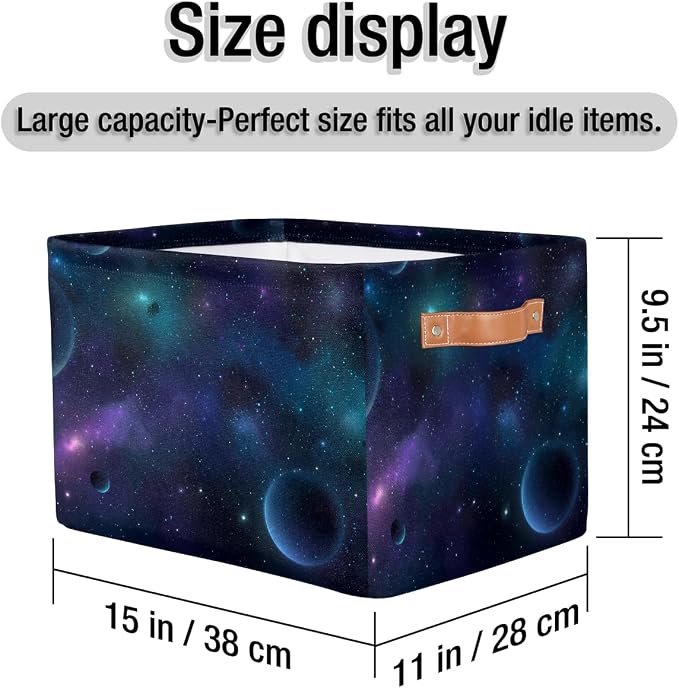 Nebula Galaxy Planet Storage Basket Cloth Storage Cube Basket Bins | Collapsible Cloth with Handles Rectangular Toys Nursery Bedroom Home Office