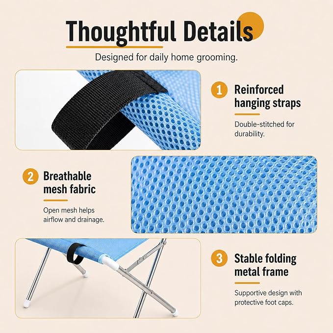 Pet Grooming Hammock for Dogs, Small Dog Bathing Wash Helper (Black) | Hanging Harness with Stand for Nail Trimming, Ear Cleaning & Bathing, Fits Small Breeds, Quick-Dry Mesh, Easy to Use At Home