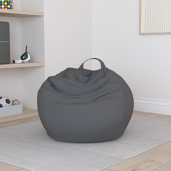 LPMOERA Stuffed Animal Storage Soft Bean Bag Cover No Filler Dark Grey | Skin-Friendly,Portable,Wide Easy-Load Opening,Hidden Zipper,Decorative Organizer