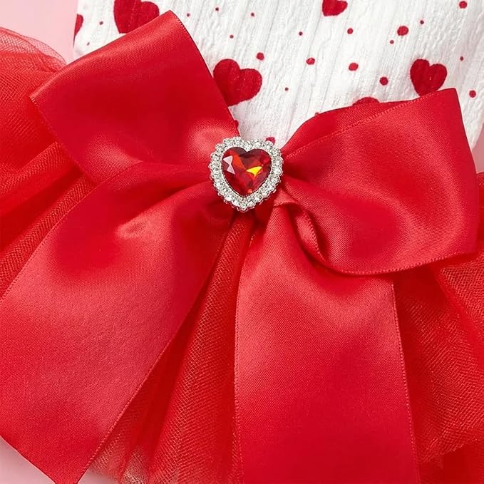 Red Small Dog Dress with Heart Patterns Sleeveless Summer Puppy Clothes Girl Dog Outfit Bow Knot Cat Dresses Pet Clothes for Valentines Birthday Holiday Wedding Birthday (Red, Small)