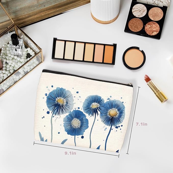 Watercolor Blue Flower Makeup Bag, Makeup Case Cosmetic Bags for Women | Travel Portable Pouch Purse Travel Essentials Toiletries Accessories, Christmas Birthday Gifts for Women