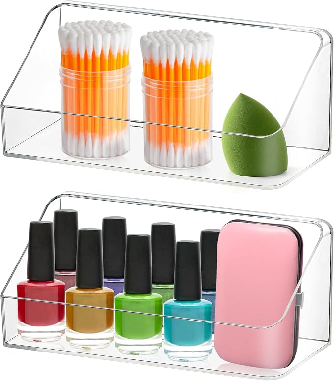 Poeland 2 Pack Medicine Cabinet Shelves Organizer, Wall Mounted Storage Organizer, Clear Storage Box for RV Bathroom, Bedroom, Mirror Cabinets (Transparent)