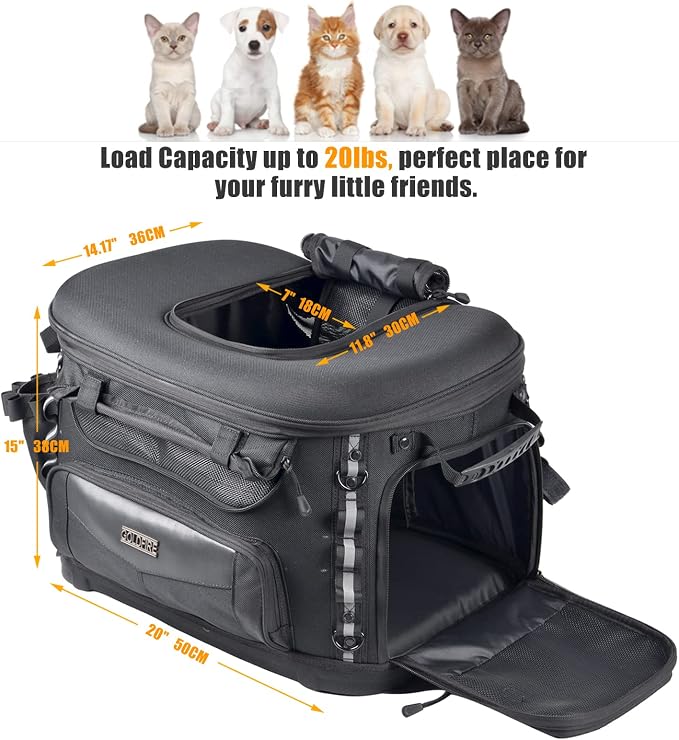 Motorcycle Dog Carrier, Portable Pet Carrier Pet Travel Bag Cat Carrier Crate for Harley Street Glide Road King Touring TrikeTriumph Tiger 900 BMW F650GS (Black)