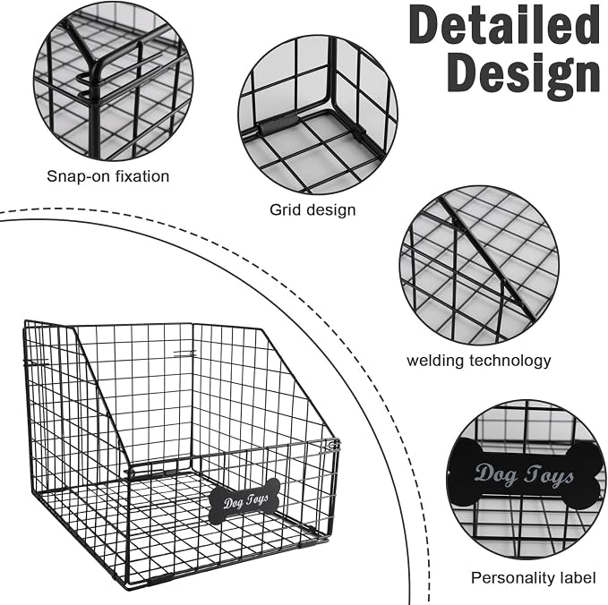 Large Dog Toy Basket,Pet Storage Box Toys Bin Metal Organizer Container Dogs Wire Rack Baskets Food Bins for Living Room Boxes Outdoor Plastic Supplies Organizers Puppy Cat Black Cabinet Chest.