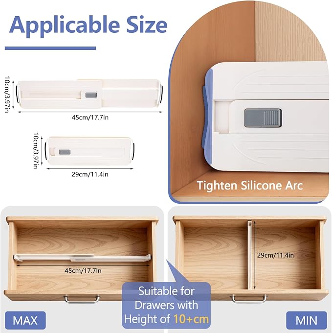 6pcs Drawer Dividers Adjustable 29-45cm, Thickened Hard Plastic Drawer Separators, No Installation Required for Cupboard Kitchen Bedroom