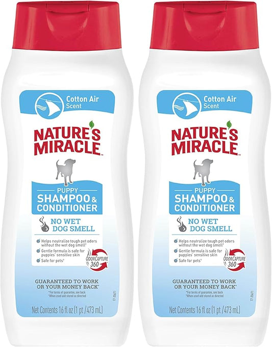 Nature's Miracle Puppy Shampoo & Conditioner, 16 Oz, Cotton Breeze Scent (Pack of 2)
