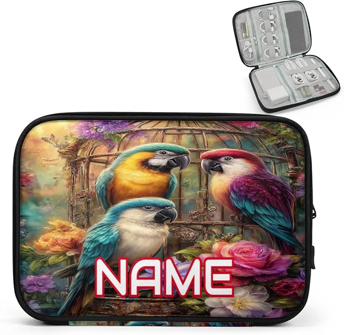 Custom Electronics Organizer Roses Garden Parrots Travel Cable Pouch Large Tech Accessories Case Waterproof Cord Storage Bag for Power Bank Charger Phone Earphone