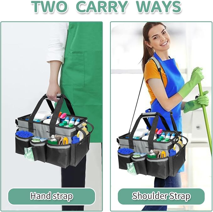 Boczif Cleaning Caddy Bag Wearable,Cleaning Caddy Supplies Organizer (Grey) | with Handle, Shoulder Straps & Detachable Divide, Cleaning Tool Organizers Tote Bag for Cleaners & Housekeepers