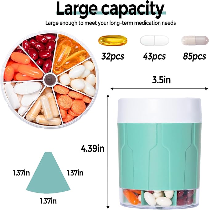 Weekly XXL Pill Organizer Bottle, Daily Pill Dispenser, Anti-Mix Design | 7 Day Portable Travel Pill Box, 21 Labels & Cleaning Brush, XXL Wide Mouth for Easy Access, Vitamin, Fish Oils, Supplement