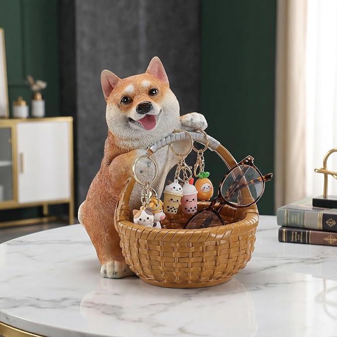 Resin Shiba Inu Storage Basket, Decorative Catchall Tray for Keys & Candy, Desk Organizer Bowl for Home Office, Room Decor Accessories