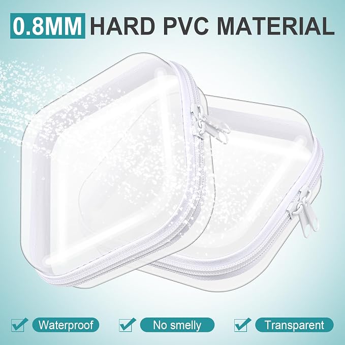 Ceenna 2 Pcs Clear Zipper Case Hard Shell Pouches,2 Small Square | Multiple Sizes Plastic Makeup Bags Pencil Case Organizer Diaper Bag Pouches Clear Travel Toiletry Bag for Women