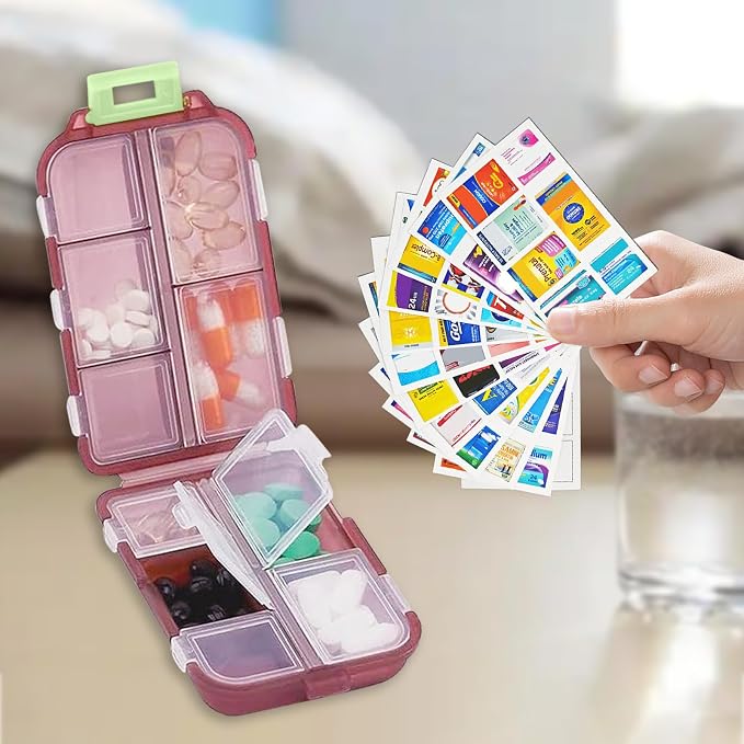 2PCS 7-Day Pill Organizer with Labels – Travel Pill Case, Daily Medication Organizer | Compact & Secure | Fits in Pocket/Purse (3.7” x 2.4”)