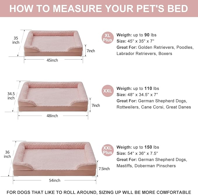 WNPETHOME Orthopedic Washable XXL Dog Bed for Senior Dog Cozy Sleep | Extra Large Waterproof Big Soft Dog Couch Sofa Bed for Dogs Relax with Removable Cover Supportive Pet Bed Pink 54x36 Inch