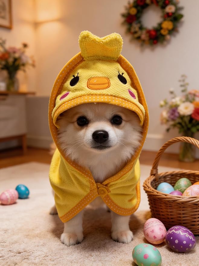 Dog Hooded Bathrobe Towel, Fast Drying Bath Towel Absorbent Warm Blanket Yellow L