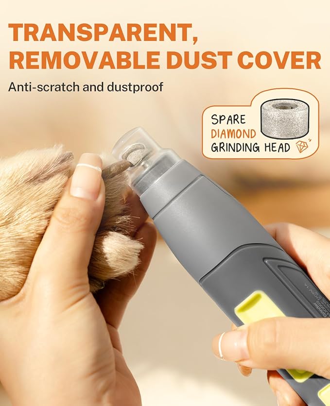Toozey Dog Nail Grinder with LED Light & 3 Speeds — Quiet Rechargeable Electric Pet Nail Trimmer for Small, Medium, Large Dogs and Cats, USB-C Charging