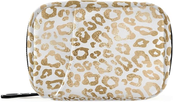 Gold Leopard Print Pill Case, Weekly Portable Pill Bag Container 7 Days Pill Box Organizer Vitamin Supplement Holder with Zipper for Travel Family Business