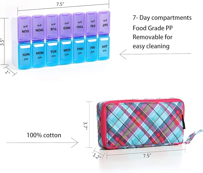 Weekly Pill Organizer 2 Times a Day,7 Day am pm Pill Organizer, Large Daily Pill Cases Pill Box Vitamin Organizer Box,Pink