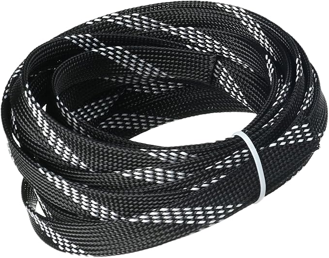 Jutagoss PET Expandable Braided Cable Sleeve, 16.4ft - 1/2 inch Black White Cable Management Sleeve, Wire Loom Tube Cord Protector for USB Cable, Power Cord, Audio Video and More, 1Pc