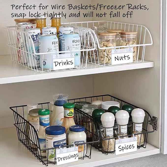 ChanQnTon Plastic Shelf Labels, 60pcs Label Holders with 120pcs Snap Lock Hanging Loops and 60pcs Matched Paper Inserts for Wire Basket,Price Tags,Shelf Tags for Wire Shelving 3.15x1.57inch