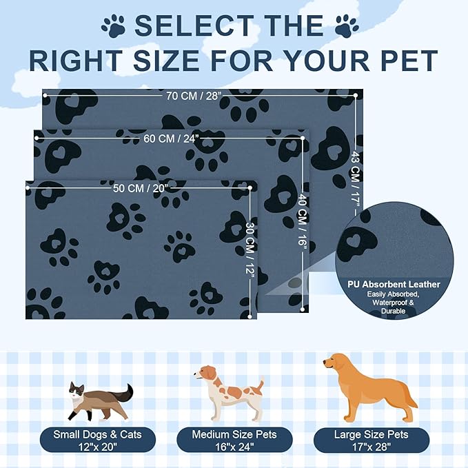 BLESWIN Dog Feeding Mat 12"x20", Absorbent Mat for Dog Water Bowl, Rubber Pet Food Mat, Pet Food Mats for Floor Waterproof, Pet Placemats for Food and Water, Cat Feeding Mat, Blue