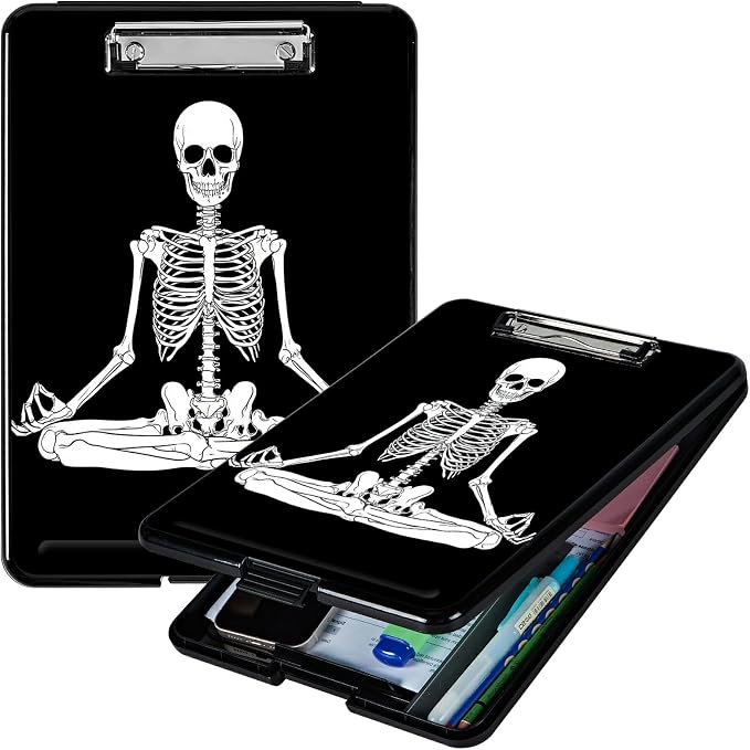 Sitting Skull A4 Clipboard with Storage Pen Holder, Clipboards Organizer Nursing Clipboard Foldable File Folder Plastic Clipboard Folio Clip Board for Office Students Classroom Doctor