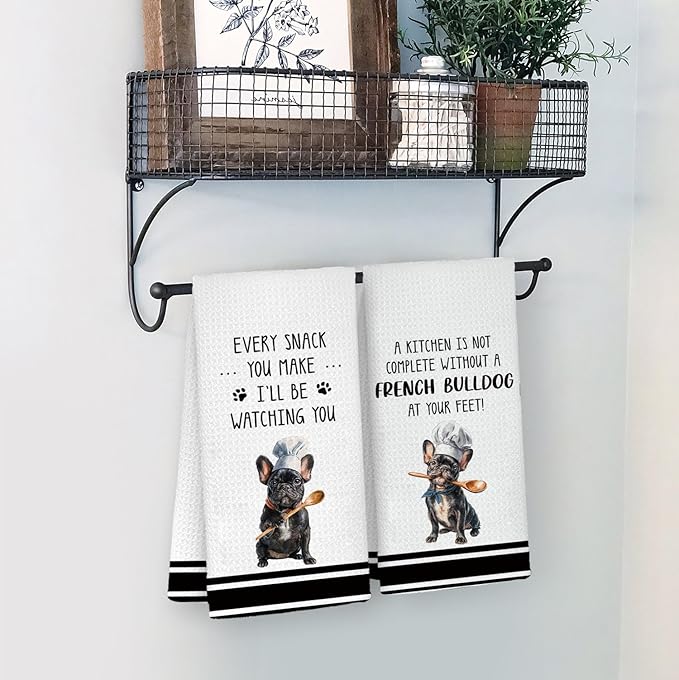 Chef French Bulldog Kitchen Towels Set of 2, Dog Mom Gifts for Women, Gifts for French Bulldog Lovers Dish Towels Dishcloths Tea Towels for Kitchen, Dog Gifts for Women, 16x24 Inch