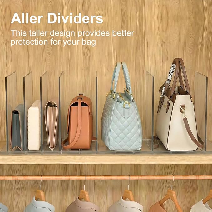 SortNStore Bag & Purse Organizer for Closet: Adjustable Clear Dividers | Plastic Clutch for Closet Organizers Handbag Storage - Keep Carteras & Pocketbook Upright 3 Pack - 11Dividers
