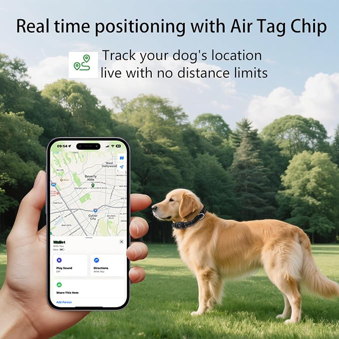 Tracking Dog Collar, Waterproof Pet Collar with a Tracker Tag for Apple Find My (iOS only) (Black, S)
