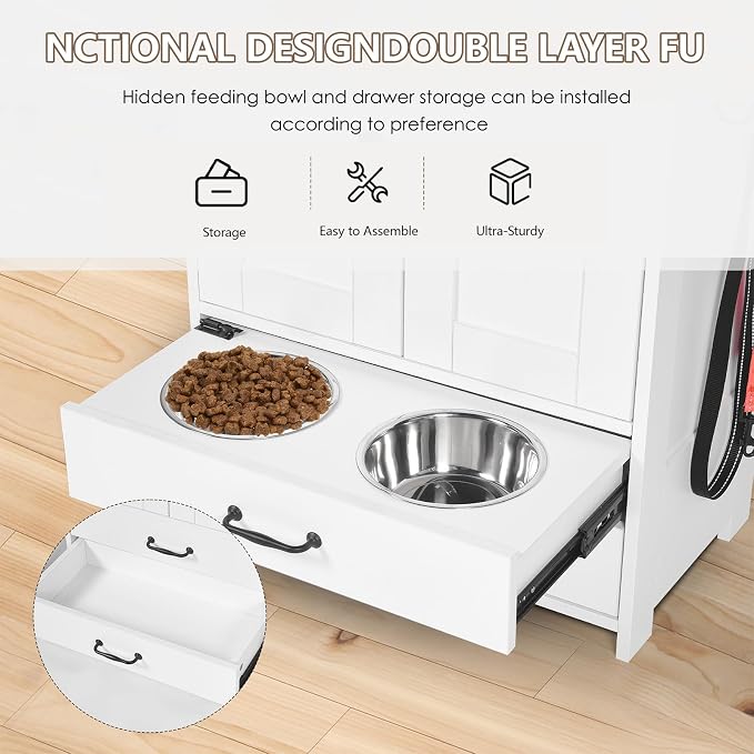 Dog Feeding Station with Storage, Pull-Out Elevated Feeder | Adjustable Elevated Bowls, Hidden Pull-Out Feeder, Storage Cabinet, Food And Toy Organizer For Dogs And Cats