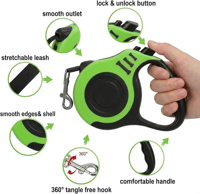 PETIMP Retractable Dog Leash Lightweight 16FT Leash Set | with Folding Bowl,Dispenser,waste Bags, for Small Medium Dogs(Green)