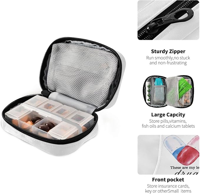 Pill Organizer My Legal Drugs Pill Box 7 Day Pill Case Bag Travel Pill Organizer Bag with Zipper Portable Weekly Case Compact Size for Vitamin Supplement Holder