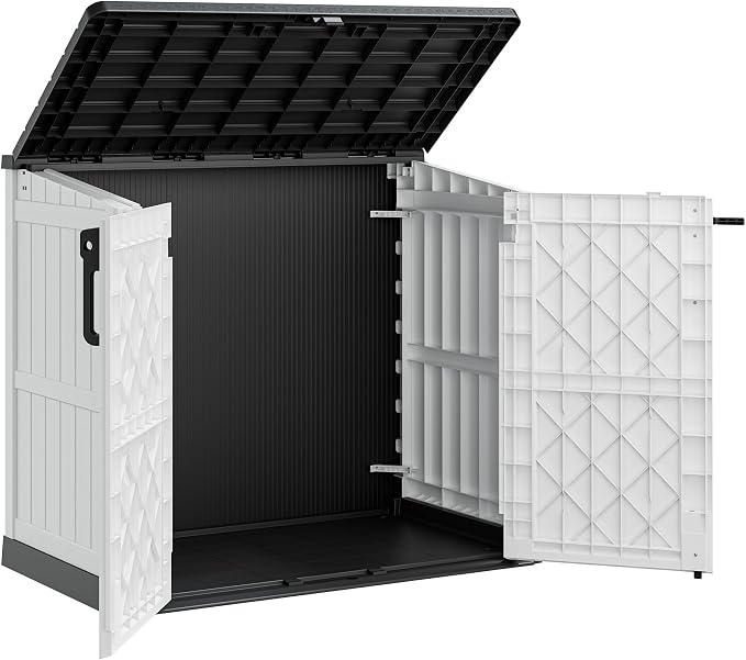 LHBcraft Outdoor Storage Cabinet 36 Cu Ft with Lockable Doors, Portable Horizontal Storage Shed, Resin Outdoor Storage Box Waterproof for Patio-Easy to Assemble