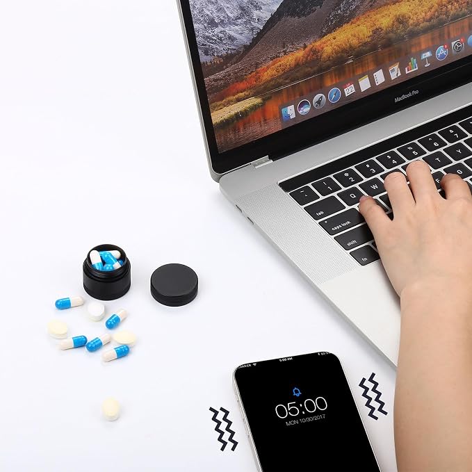 Small Daily Pill Box - Portable Waterproof Metal Pill Case for Purse | Travel Pill Container for Pocket, Aluminium Alloy Round Medicine Vitamin Organizer Unique Gift