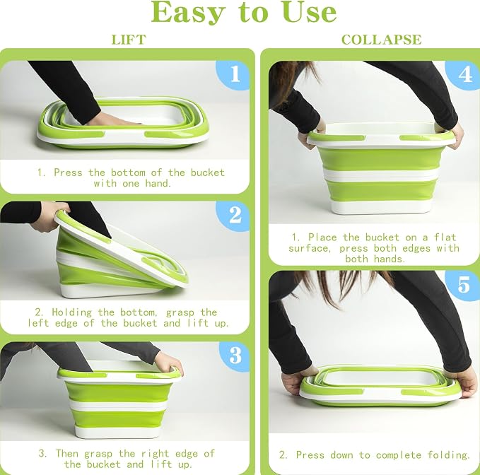 Large Collapsible Bucket for Cleaning,4.2 Gallon/16L,Green White | Foldable Space-Saving,Silicone,Handle & Hanging Hole,for Cleaning,Mop,Home,Storage,Car Wash,Camping,Beach
