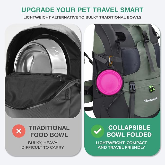 Collapsible Dog Bowls for Travel, BPA Free, Purple | Portable Dog Water Bowl, Food Dish for Cats, Foldable Pet Feeding Dish, Walking Hiking Camping with Carabiner