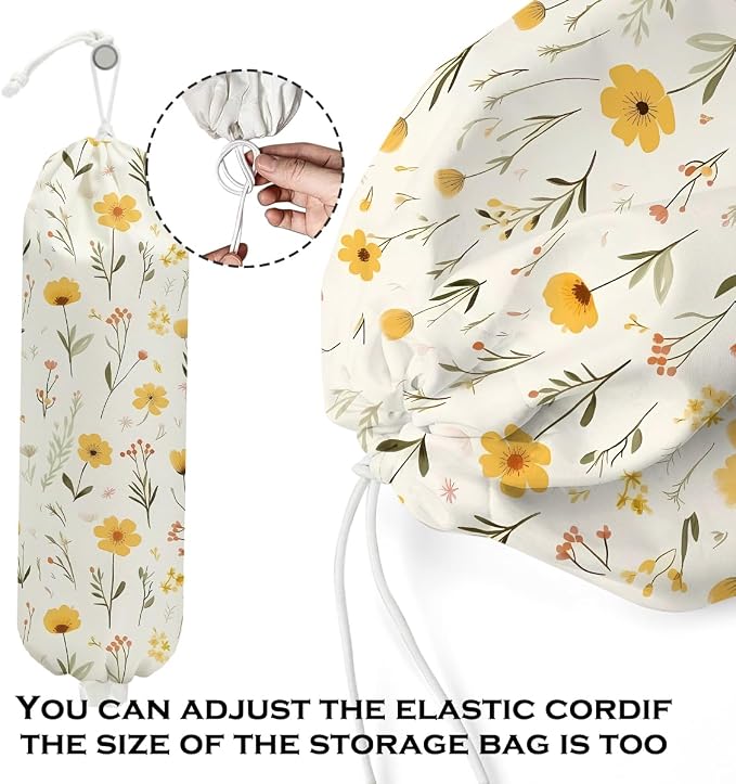 2Pcs Floral Plastic Bag Holder, Wall Mount Trash Bag Holder, Vintage Floral Reusable Grocery Bags Storage Dispenser for Home Kitchen Pantry Farmhouse, Flower Gifts for Women, 22.5x9 Inch