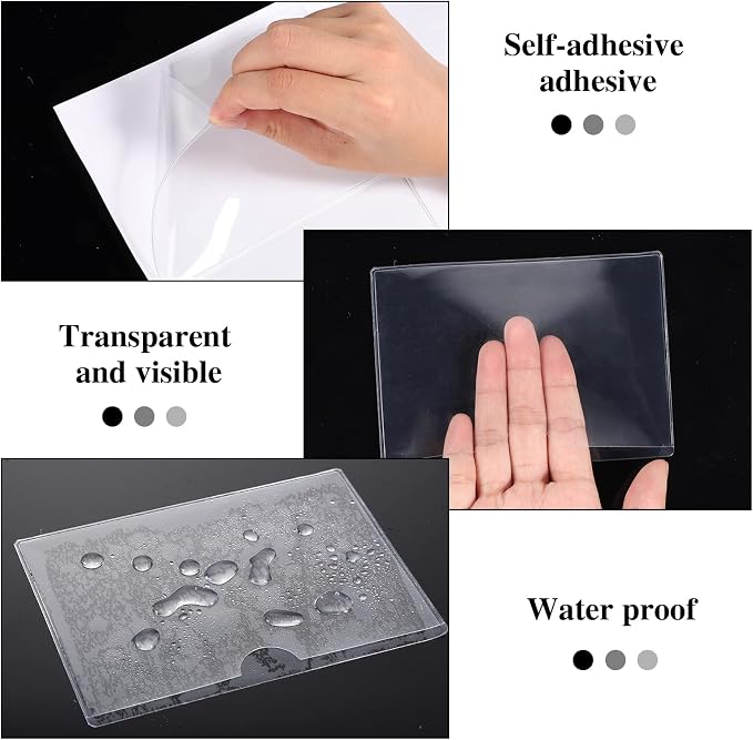 100 Pack Self-Adhesive 3" x 5" Index Card Pockets Clear Lables Holder | Pvc Clear Pockets, Strong Adhesive, Fits Bins Folders Shelves, Protects Cards Photos Labels