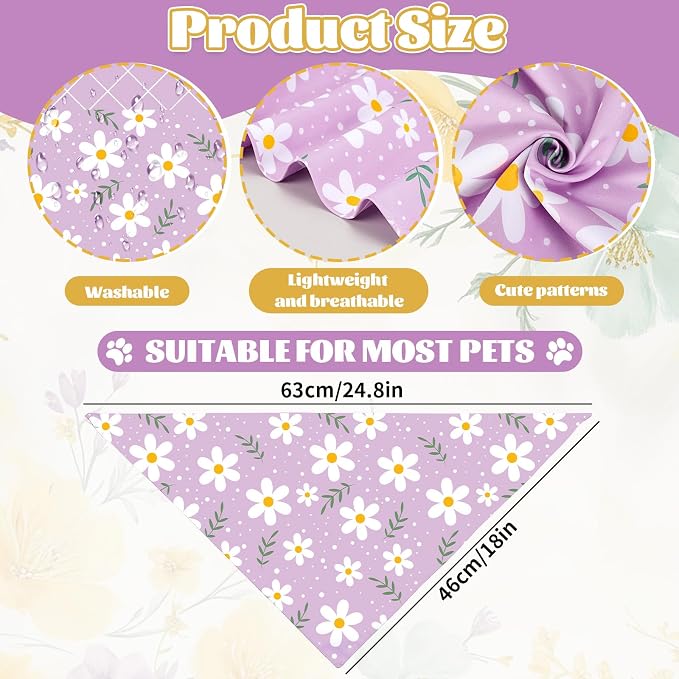 AnyDesign 2 Pcs Spring Floral Dog Bandana Triangle Pet Scarf Cute Boho Daisy Flower Pet Neckerchief Bibs Kerchief for Cat Dog Costume Accessories