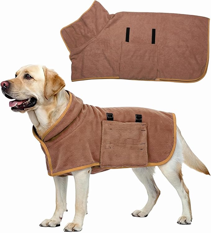 Dog Drying Coat, Dog Robes for After Bath Bathrobe Super Absorbent Towel Soft Adjustable, (XL, Brown), Intended for Fast Drying Warm Keeping Pet Cats Kitten Puppies