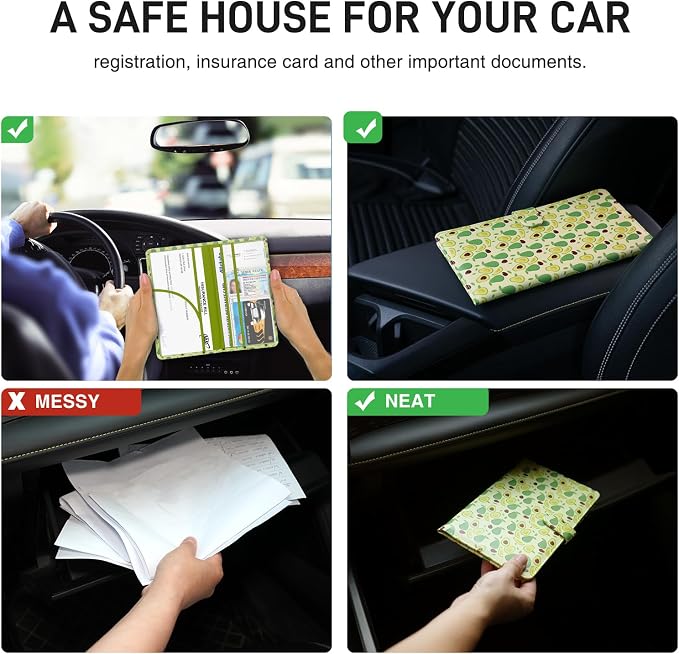Car Registration and Insurance Card Holder, Document Holder for Cards, Driver Vehicle License Document Glove Box Compartment Organizer, Car Essentials For Women