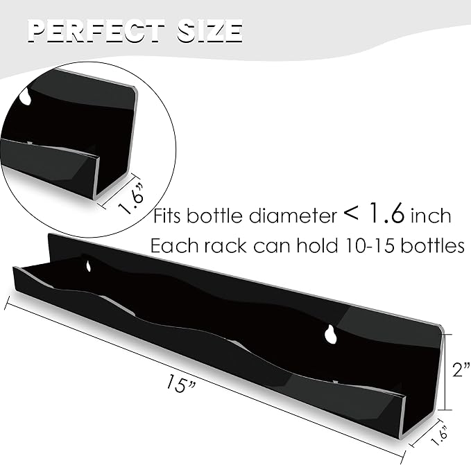 15" Nail Polish Rack Wall Mounted Shelf,6 Pack Black Acrylic Organizer Supplies for Nail Techs,Great Display for Salons Retailers