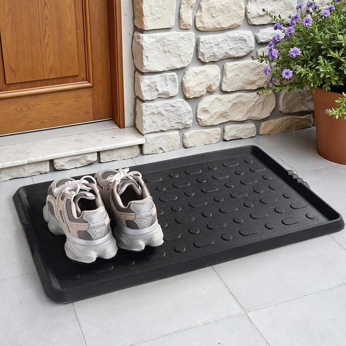 tchdio Durable Rubber Boot Tray and Shoe Mat for Entryway - Heavy Duty Waterproof Shoe Tray Organizer, Non Slip Boot Trays for Front Door, Entryway Muddy Shoes Storage, 16x27.5 Inches