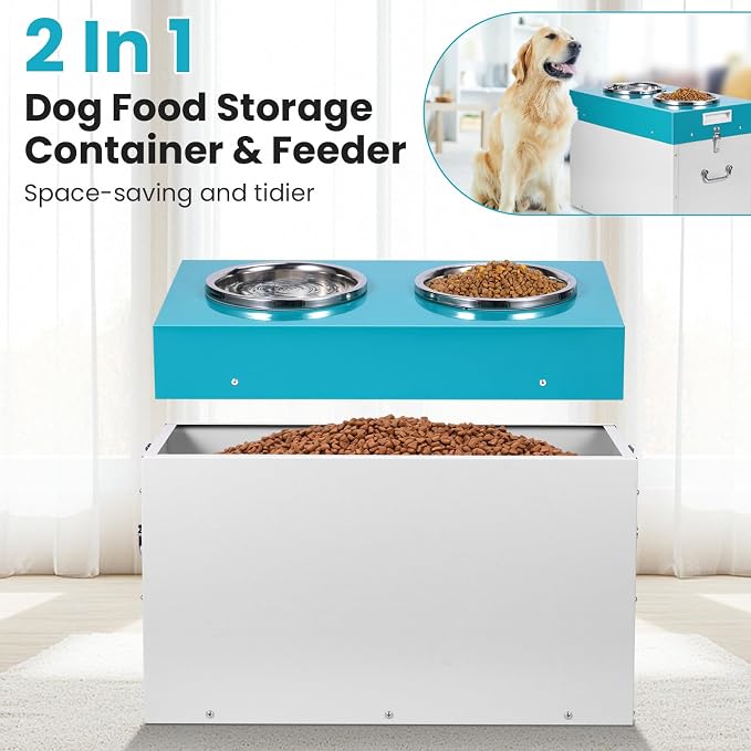 Elevated Dog Bowls with Storage Large Breed 15" H Raised Dog Bowl