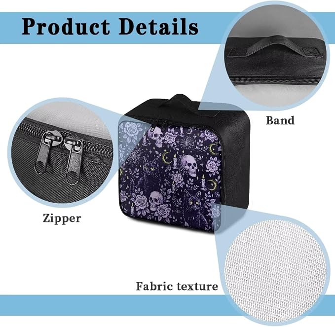 Empty First Aid Kit Purple Gothic Cat Skull Large Capacity Camping Trips and Car Safety Storage Includes Water-Resistant Lining Soft Interior Washable Exterior