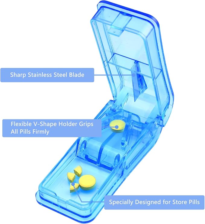 Pill Cutter Splitter for Small and Tiny Pills Best Pill Cutter Splitter 1/4 Vitamins Pill Splitter Cuts with Shield Medicine Tablet Cutter Doubles as a Pill Organizer
