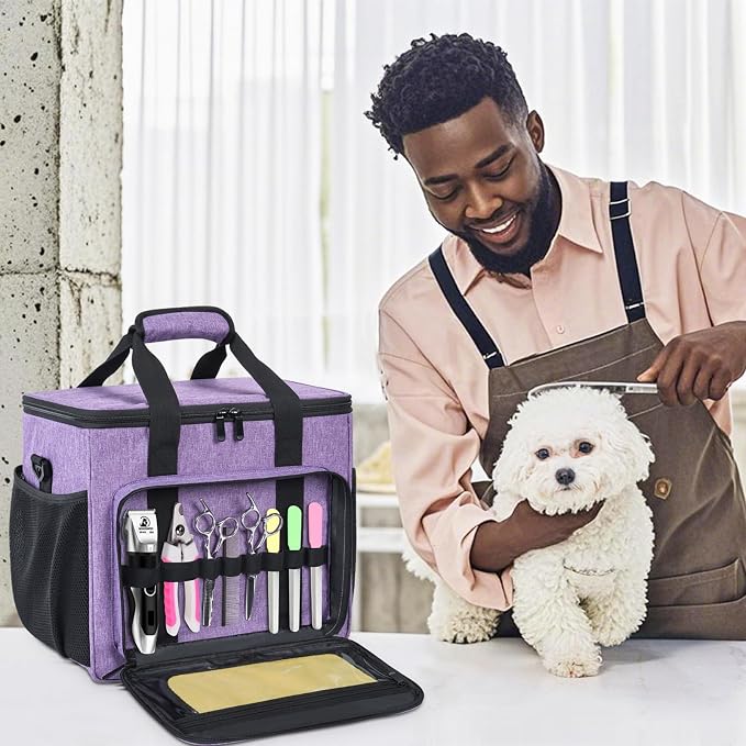 GMAK Pet Grooming Bag,Pet Hair Clipper Organizer Grooming Bag for Equipment | Dog Grooming Tote Bags Pets Tools Supplies Organizer for Dog Cat Equipment, Grooming Tools and Accessories, Purple